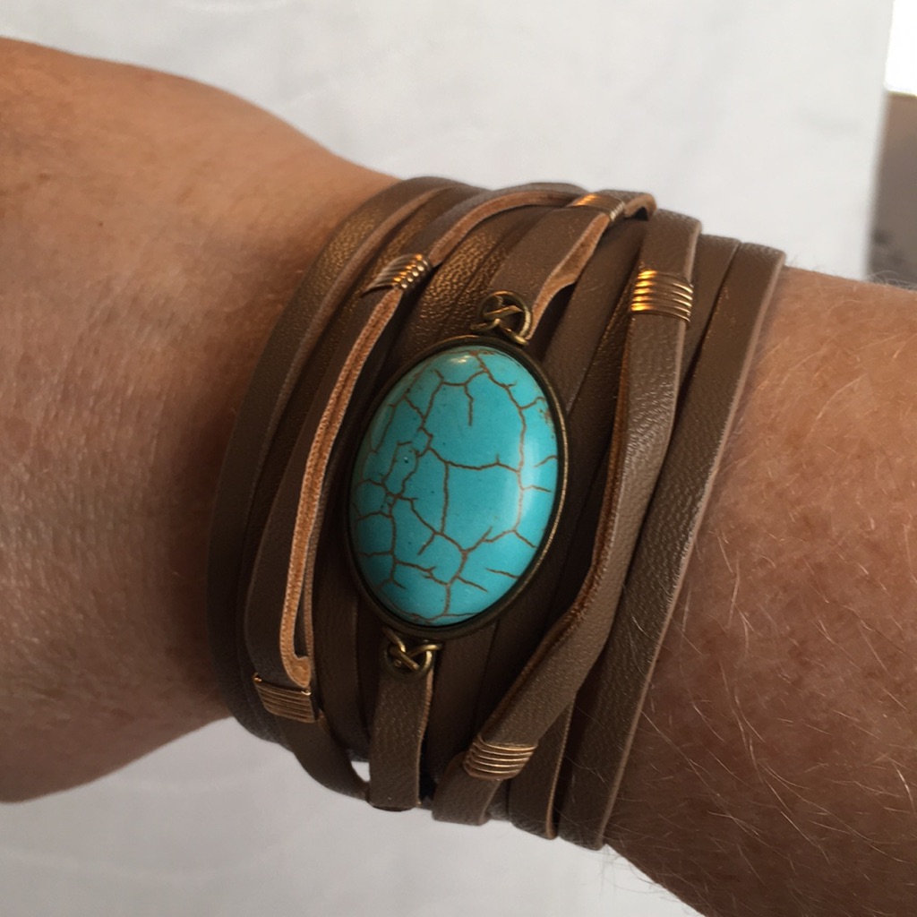Turquoise Oval Resin Faux Leather Wrap Bracelet